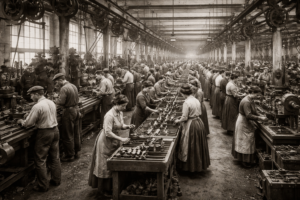 Trabalho coletivo em fábrica no século XIX e a Administração Clássica.